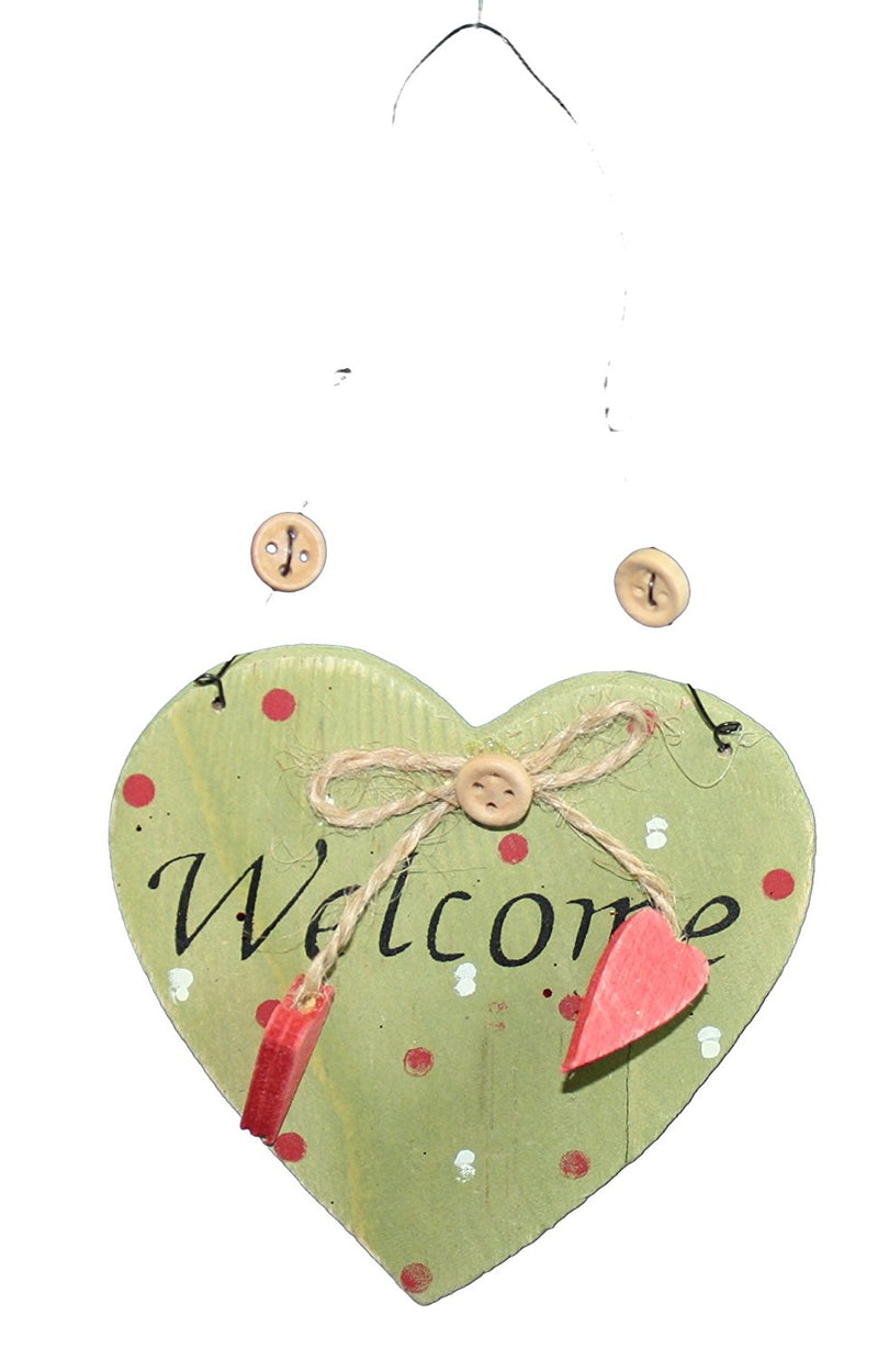 Wood Welcome Cone Heart Ornament - Green - The Country Christmas Loft