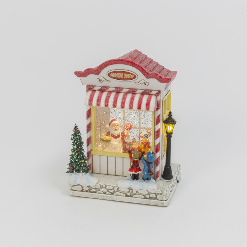 8.8-Inch Tall Battery Operated Lighted Spinning Water Globe Candy Shop with Holiday Scene - The Country Christmas Loft
