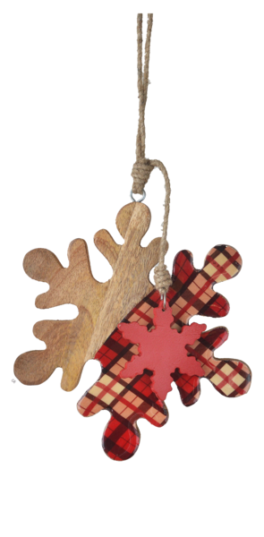 Large Wood Plaid Snowflake Ornament - - The Country Christmas Loft