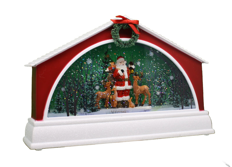 Lighted Spinning Waterglobe Scene - Santa in the Forest - The Country Christmas Loft