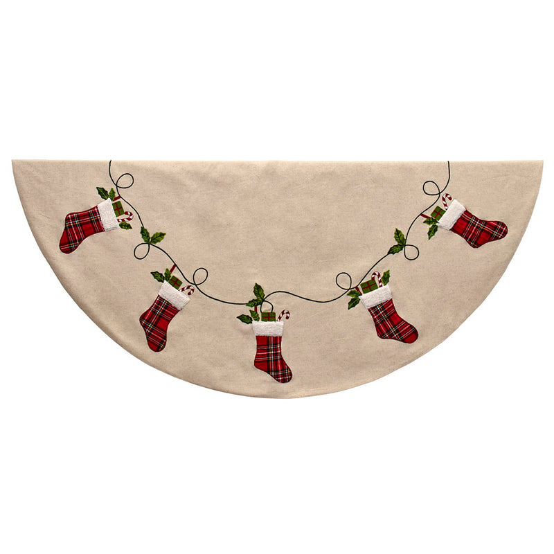 Ivory, Red and Green Natural Patchwork Tree Skirt - The Country Christmas Loft