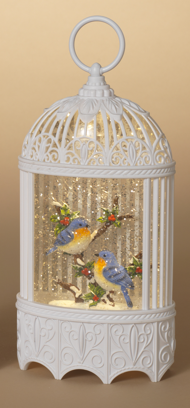 Spinning Birdcage Waterglobe - Bluebirds - The Country Christmas Loft