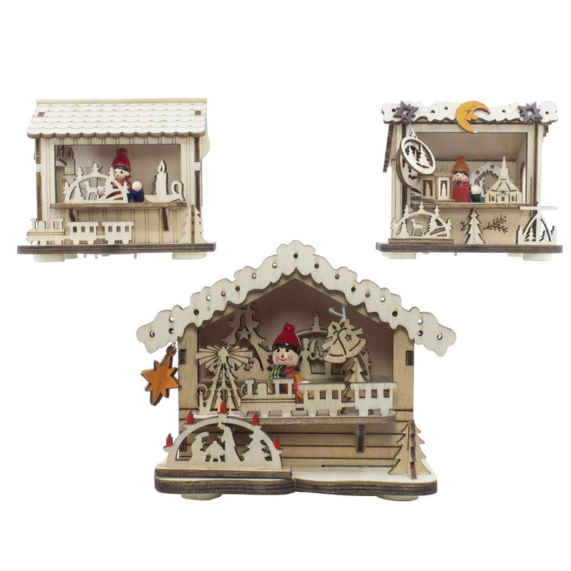 Battery-Operated LED Light-Up Wooden House - - The Country Christmas Loft