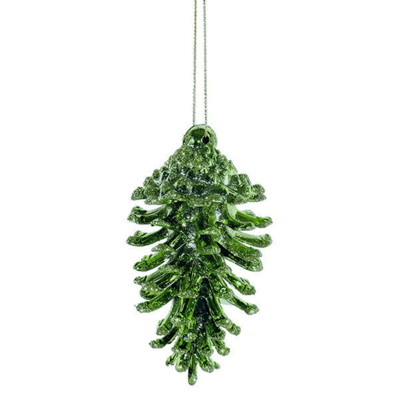 3 Count Glittered Natural Pinecone Ornament - Green - The Country Christmas Loft