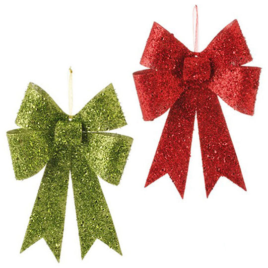 Glittered Bow Ornament -  Green - The Country Christmas Loft