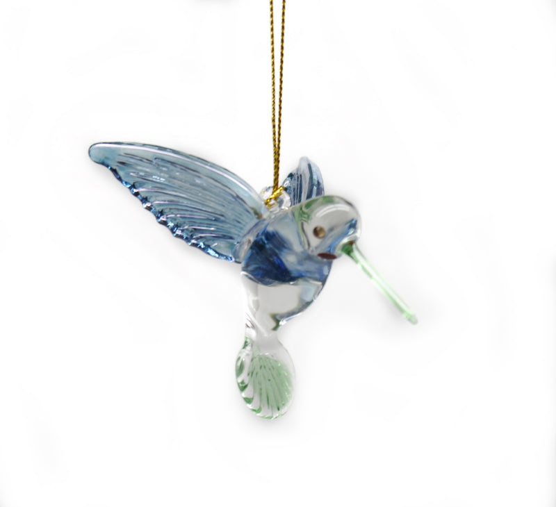 Egyptian Glass Hummingbird Ornament - Blue with Green Beak