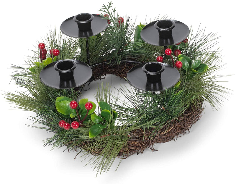Advent Wreath with Metal Candle Holder - Pine with Berries - The Country Christmas Loft