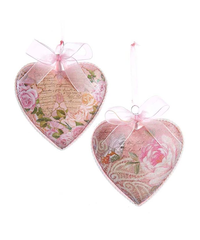 Blush Boho Chic Glass Pink Heart Ornaments - - The Country Christmas Loft
