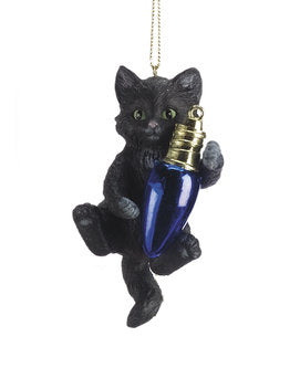 Kitten Playing Ornament - Black - The Country Christmas Loft