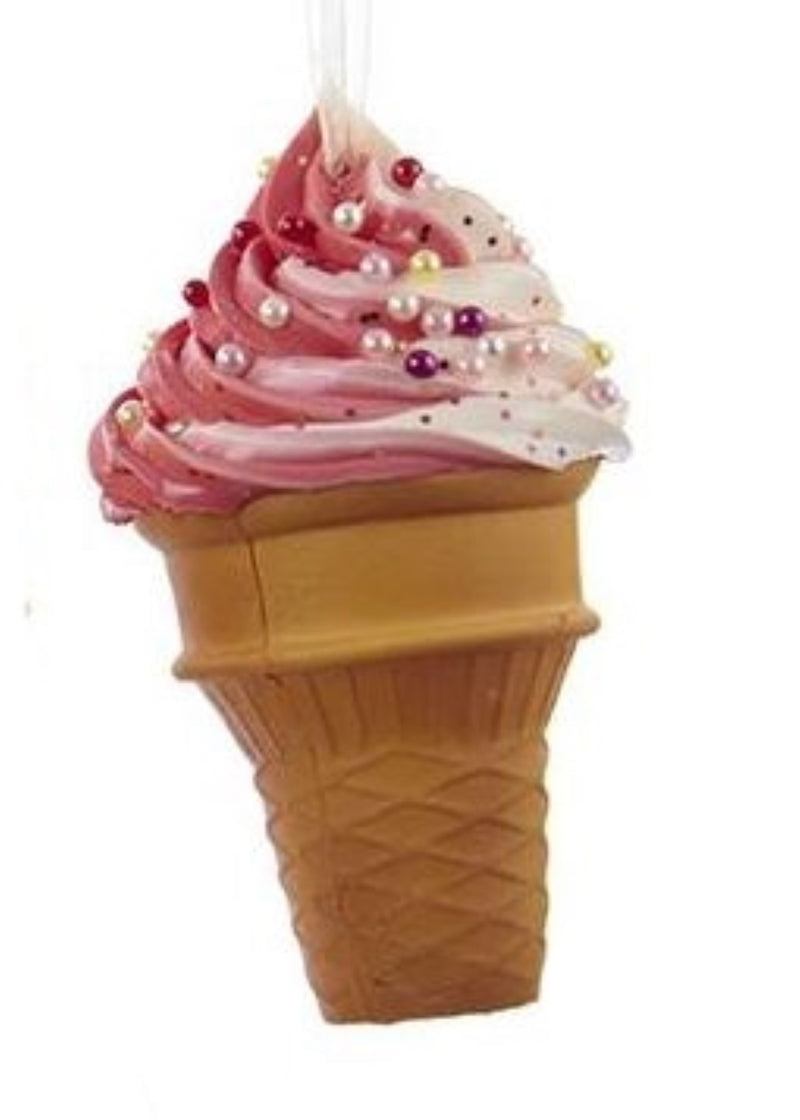 Foam Ice Cream Cone Ornament - Raspberry Swirl with Candies - The Country Christmas Loft