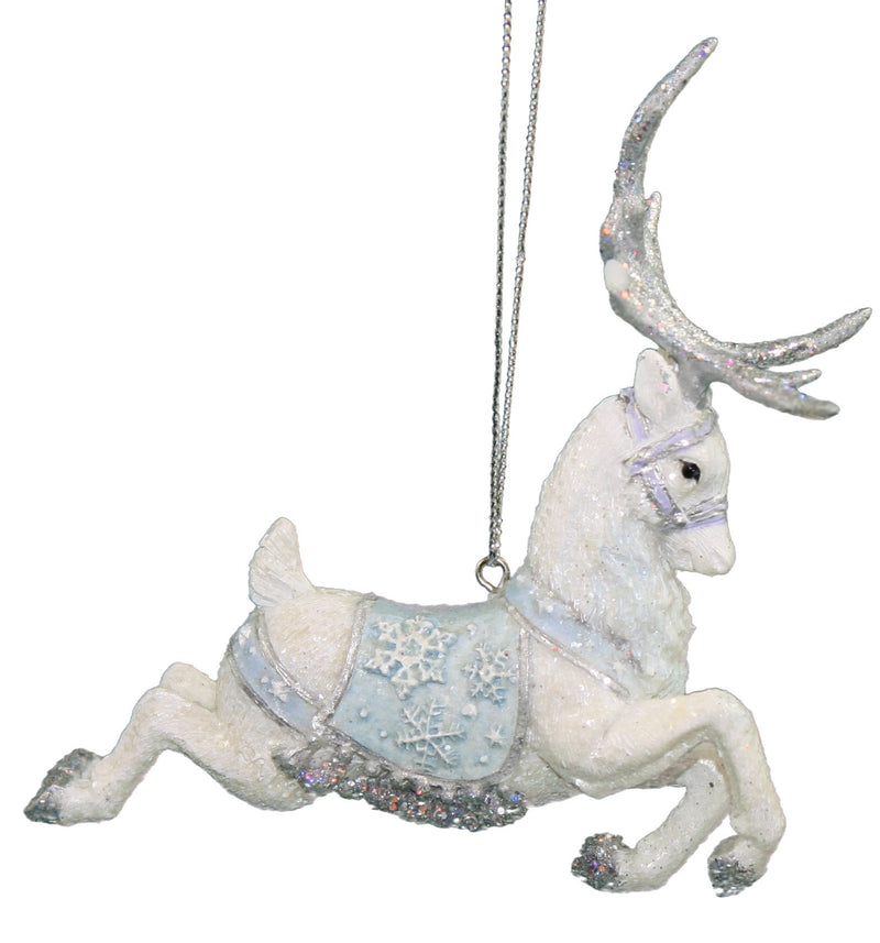 Kurt Adler Frosted Kingdom Snow Reindeer Ornament - Rack - The Country Christmas Loft