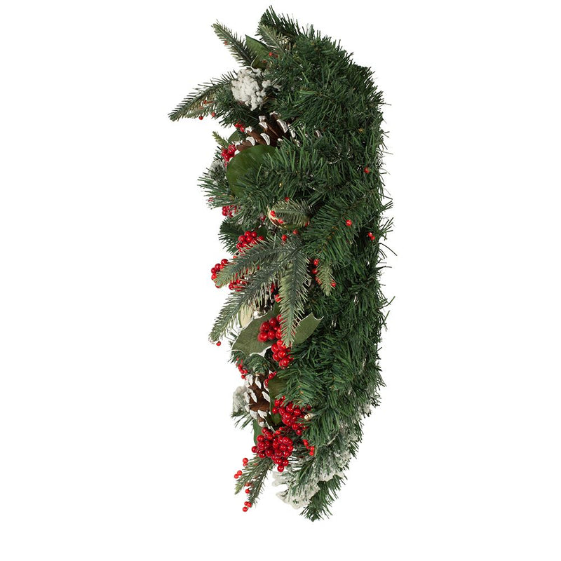 24" Battery-Operated Holly with Berries and Pinecones Pre-Lit LED Wreath - The Country Christmas Loft