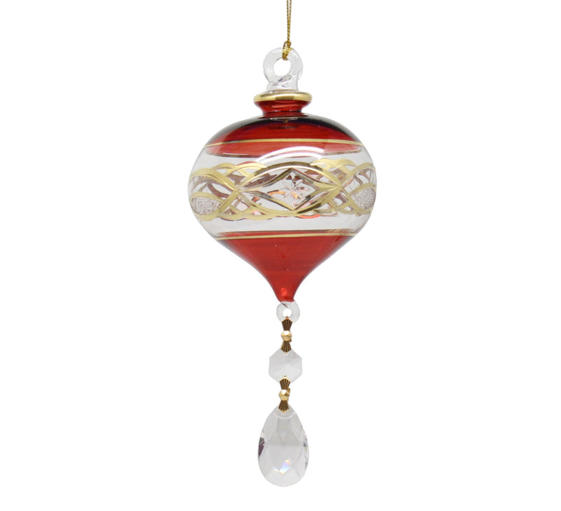 Inverted Glass Triangle With Gold Accents - Red