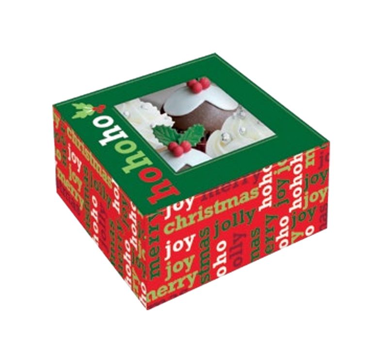 Bakery Box - 4 Cup Cakes or Cookies - Ho Ho Ho - The Country Christmas Loft
