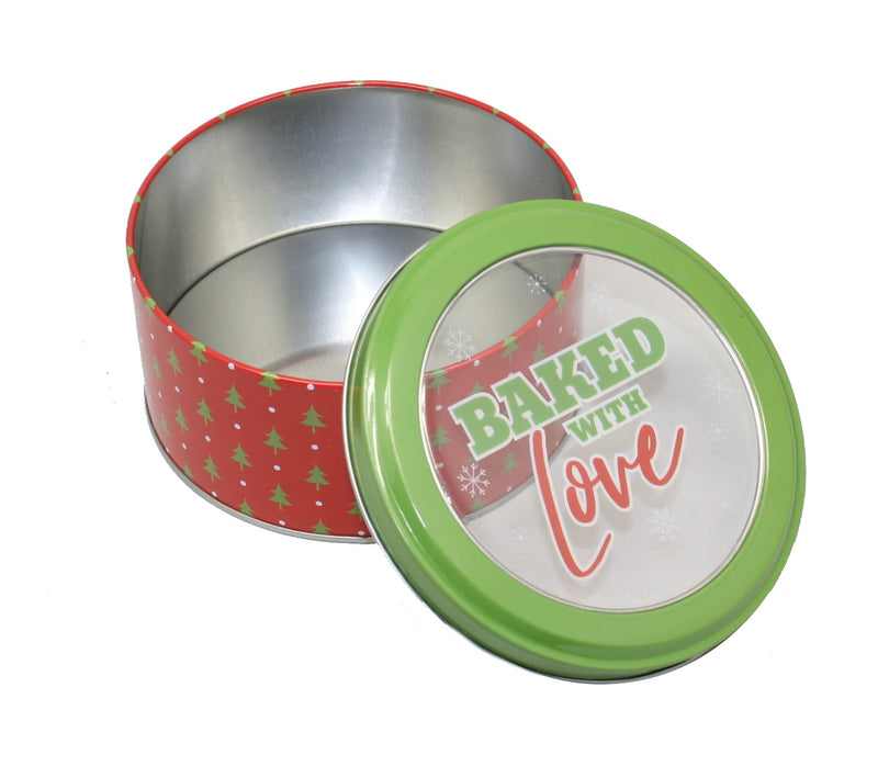 Cookie Tin with Window Lid - Baked with Love - The Country Christmas Loft