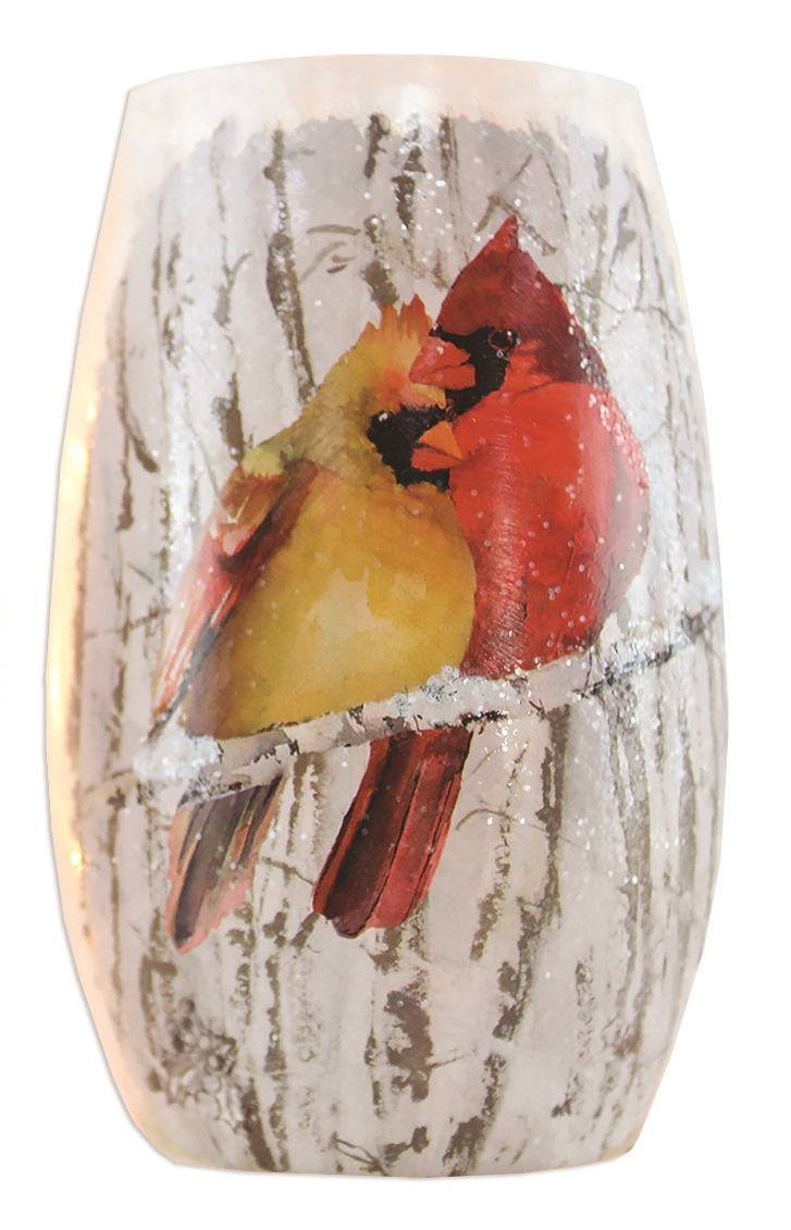 Cardinals - Lighted Glass Vase - 2 Cardinal - The Country Christmas Loft
