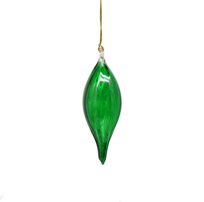 Blown Glass Teardrop Ornament - Green - High Bulge