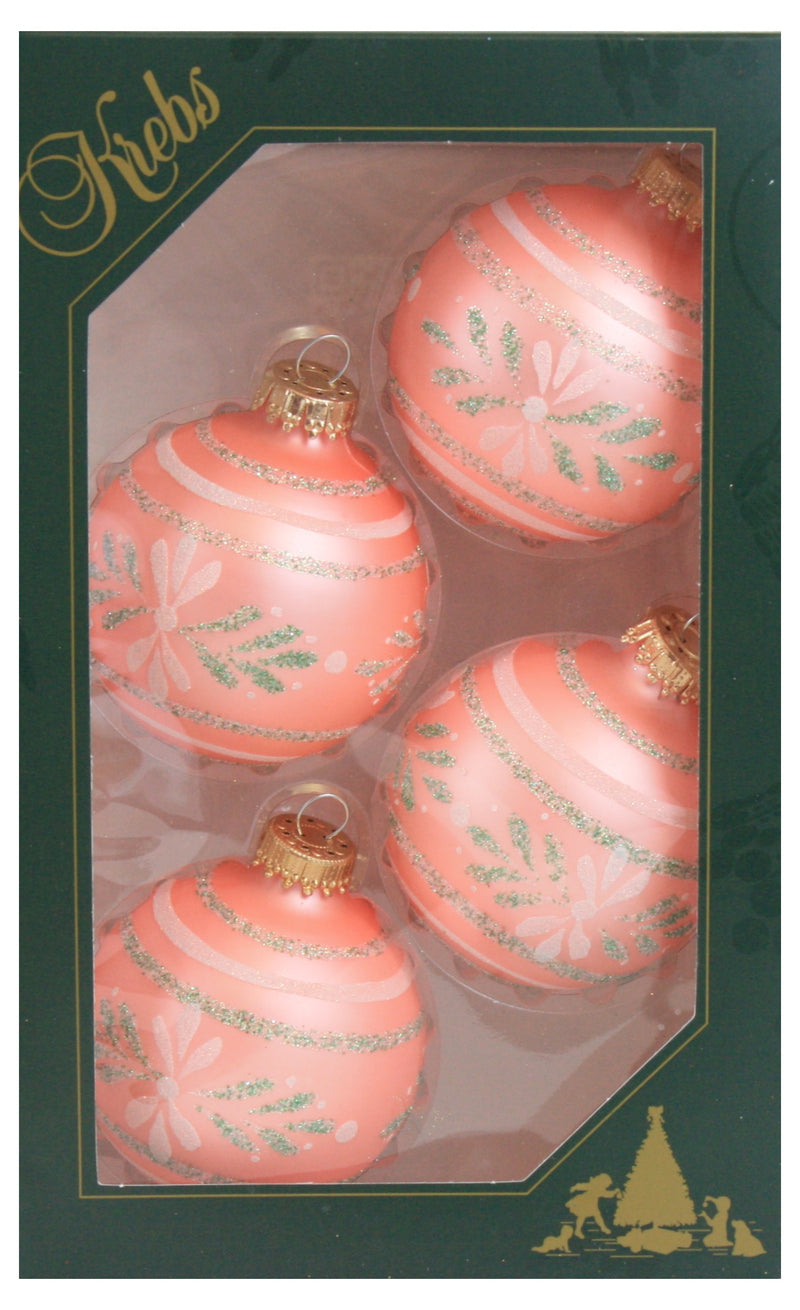 Coral Velvet Glass 4 Pack Ornaments with Aqua Burst -  Balls - The Country Christmas Loft