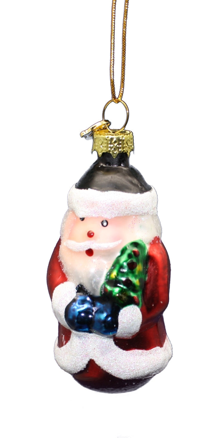 3 Inch Boxed Glass Ornament -  Santa with Tree - The Country Christmas Loft