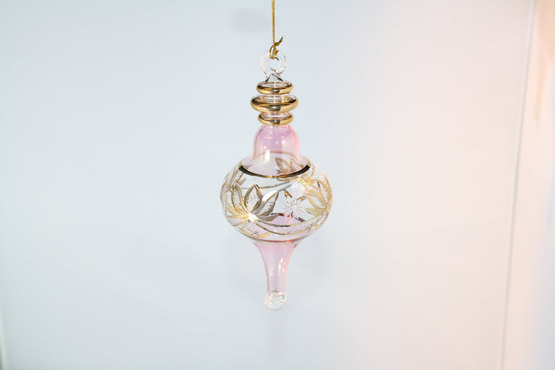 Finial Gold Trimmer Glass Ornament - Pink Small