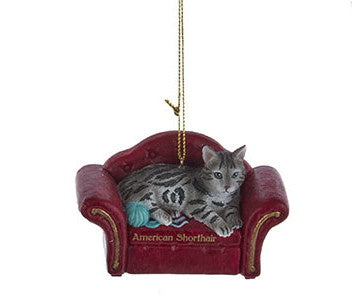 Cat On Red Sofa Ornament - - The Country Christmas Loft