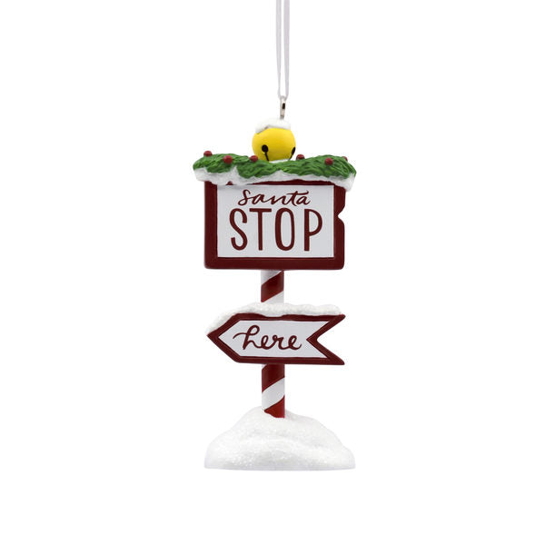 Santa Stop Here Sign Ornament - The Country Christmas Loft