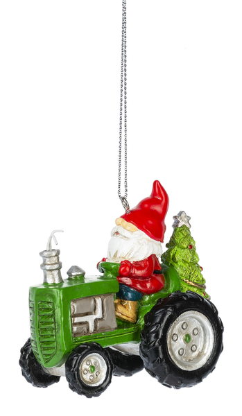 Gnome on a Tractor -Green - The Country Christmas Loft