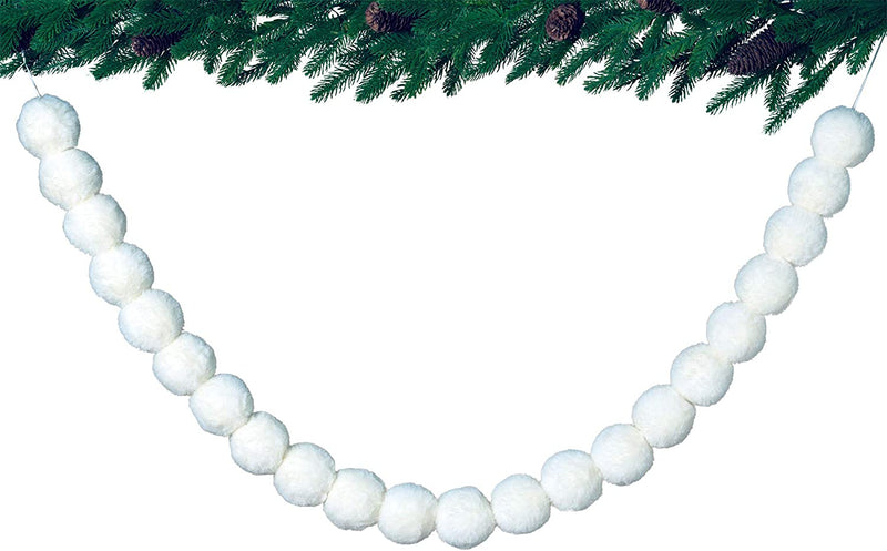 6 Foot Long Large Faux Fur White Snowball Garland - The Country Christmas Loft