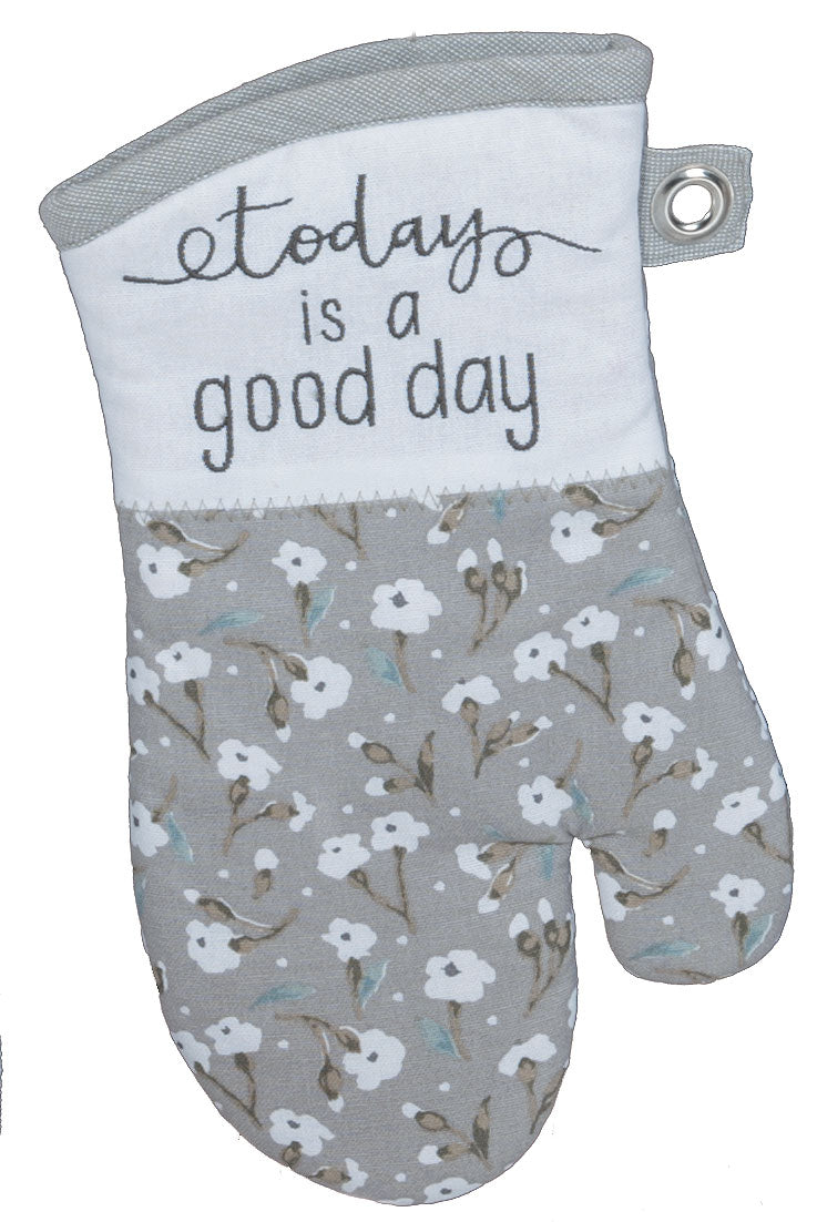 Handmade Gray Good Day Embroidered Oven Mitt - The Country Christmas Loft