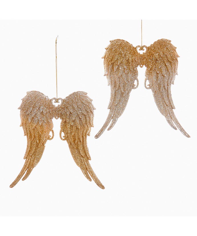 Gold and Silver Glitter Angel Wings Acrylic Ornament - - The Country Christmas Loft