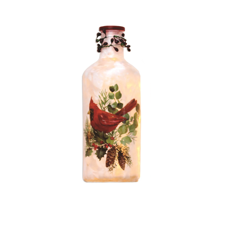 Lighted Glass Jar - Pine Bough - 7.75 inch - Cardinal
