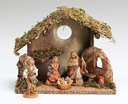 Figure Set With Italian Stable - Fontanini - 5" - The Country Christmas Loft