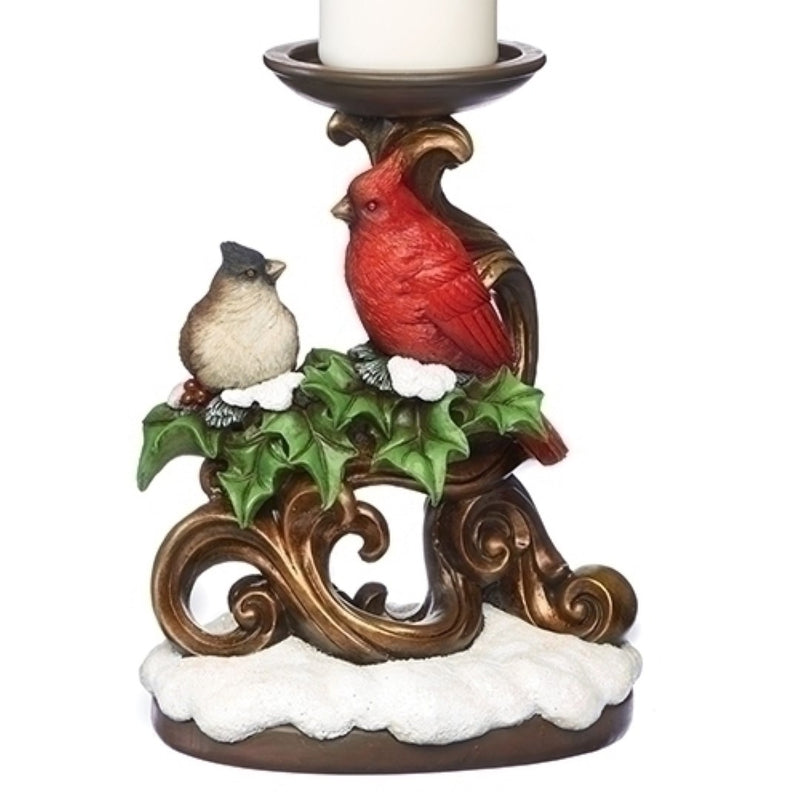 Holly with Cardinal Votive Candle Holder Gold Scroll - The Country Christmas Loft