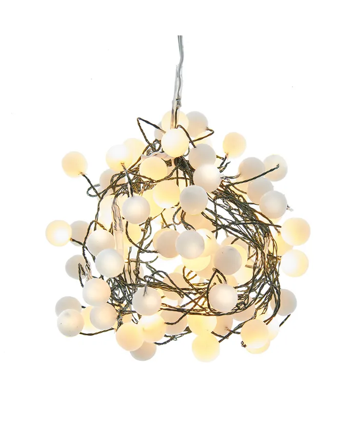 100-Light Classic White/Cool White LED Bead Cluster Garland - The Country Christmas Loft
