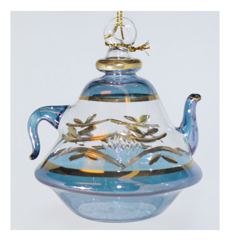 Etched Pyramid Teapot Ornament - Blue Small