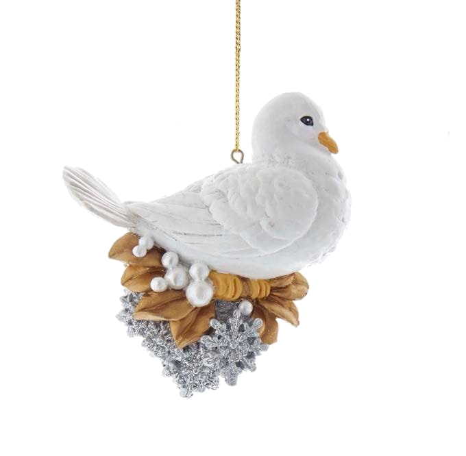 White Dove on a Snowflake Perch - Ornament - The Country Christmas Loft