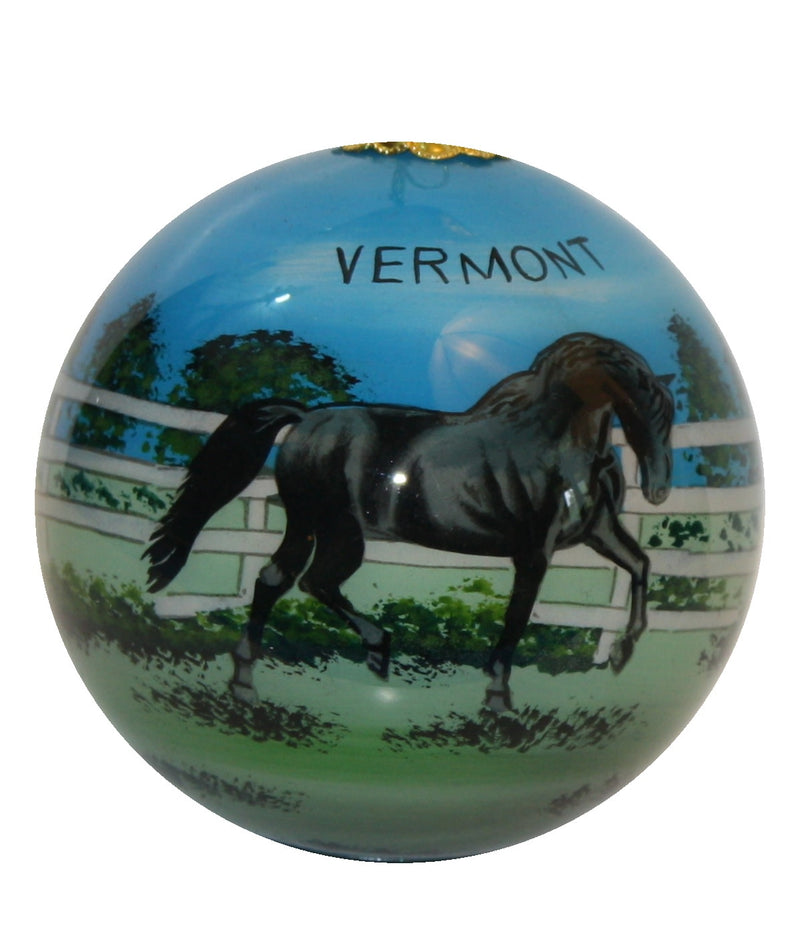 Hand Painted Glass Globe Ornament - The Vermont Morgan Horse - The Country Christmas Loft