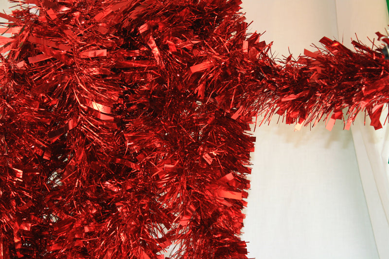 12 foot 6 Ply Luxury Tinsel Garland - Red - The Country Christmas Loft