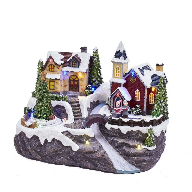 Battery-Operated LED Village With Turning Christmas Tree - The Country Christmas Loft
