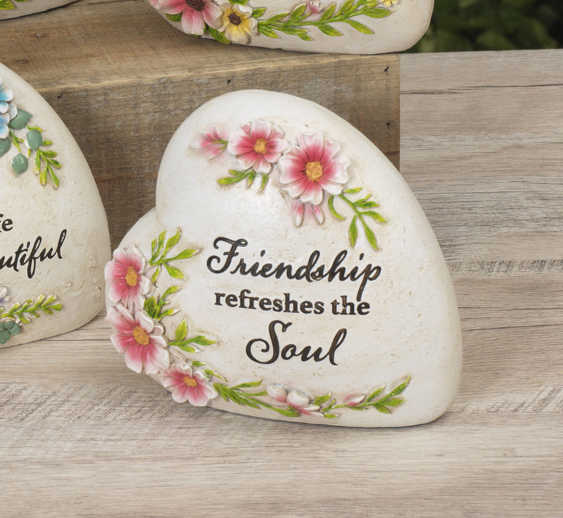 Resin Inspirational Heart Stone - Friendship refreshes the Soul - The Country Christmas Loft