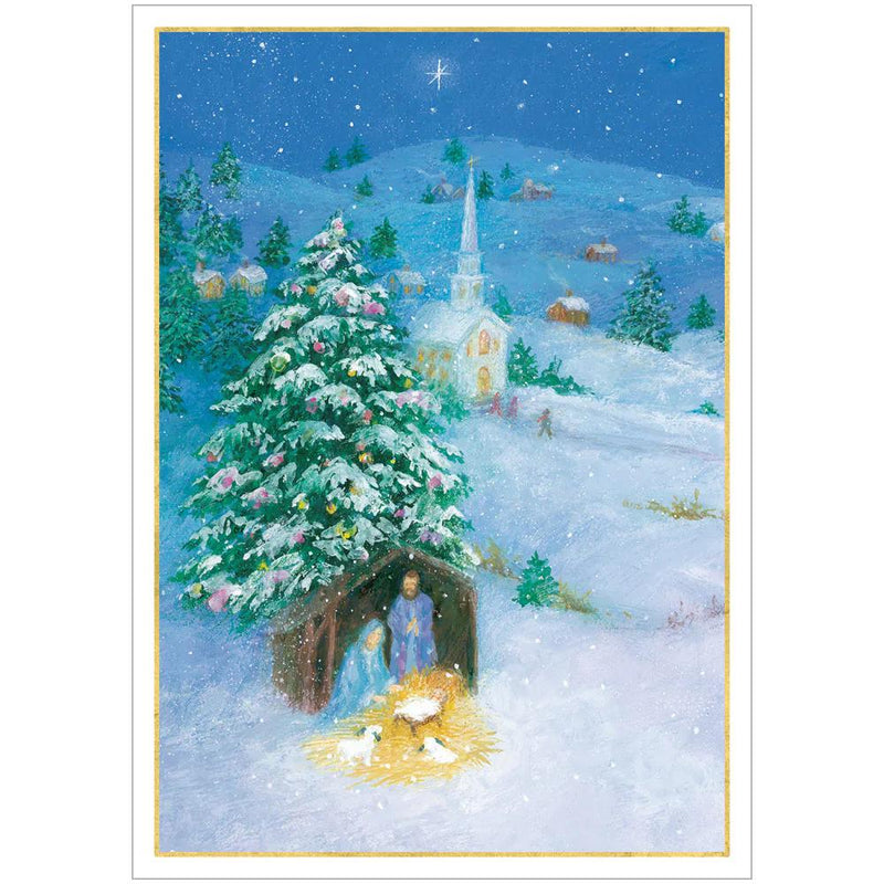 Creche Scene in Snow Small Boxed Christmas Cards - 16 Cards - The Country Christmas Loft
