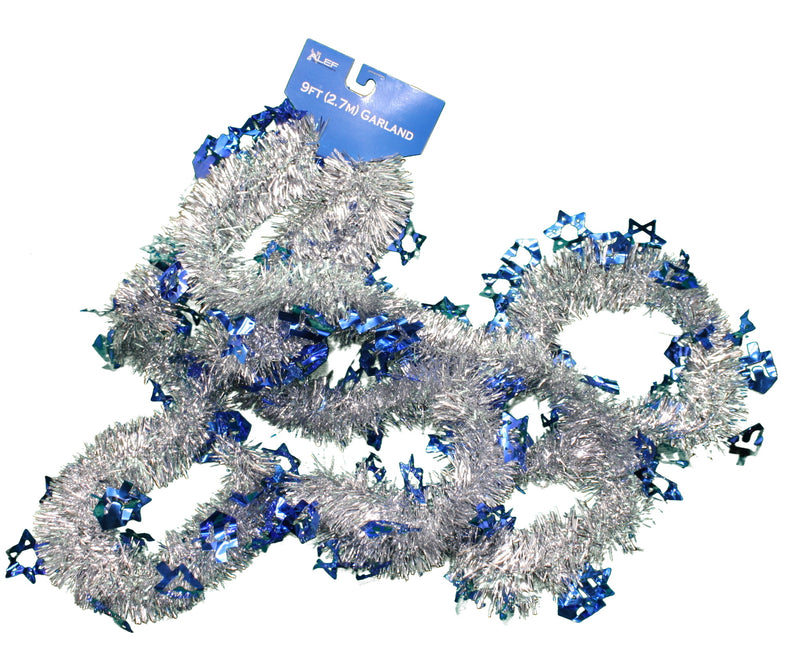 9 foot Hanukkah Tinsel Garland with Die Cut Shapes - White - The Country Christmas Loft