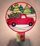 Round Red Christmas Nightlight -  Bringing home the tree - The Country Christmas Loft