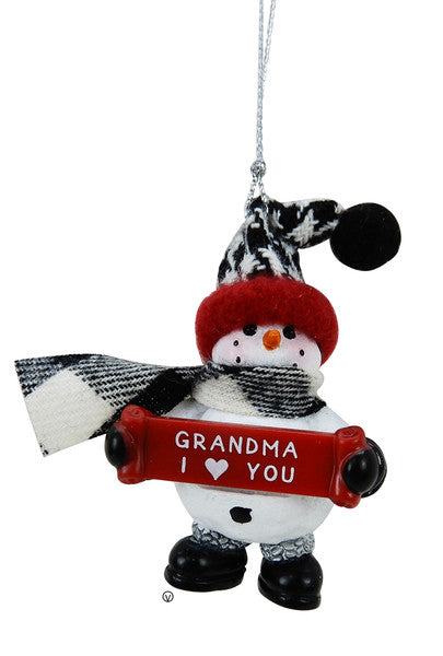 Cozy Snowman Ornament - Grandma I ♥ You - The Country Christmas Loft