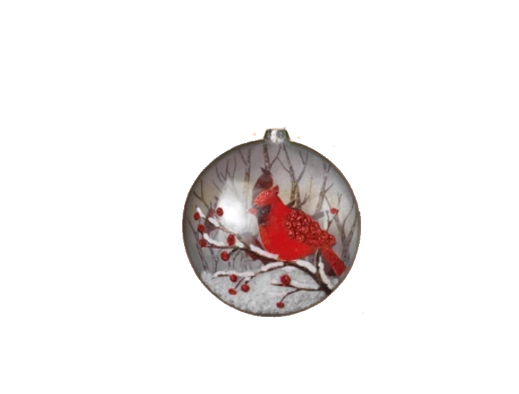 Glass Cardinal Disk Snow Filled Ornament -  Style