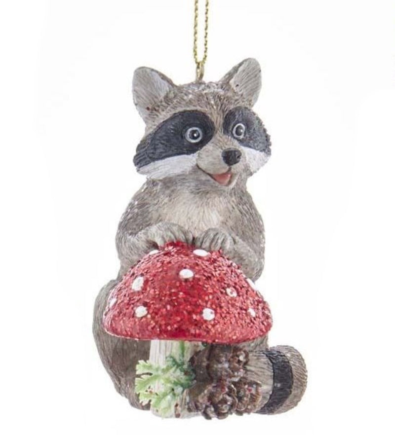 Woodland Animal with Mushrooms Ornament - Raccoon - The Country Christmas Loft