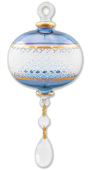 Full Size Etched Sphere with Dangles Ornament - Blue