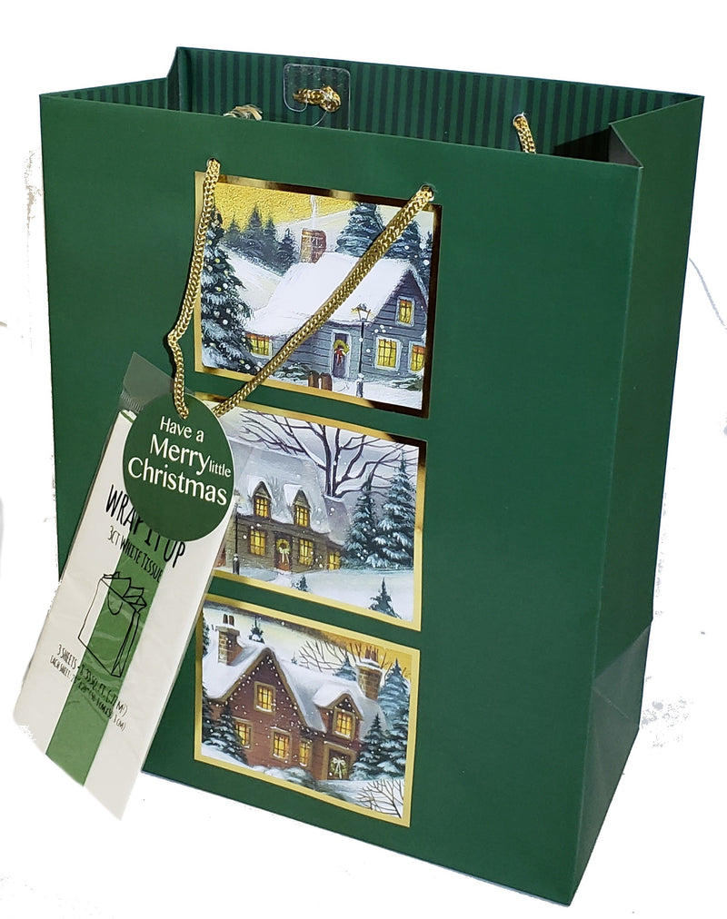 Traditional Gift Bag With Matching Tissue - Large - Village - The Country Christmas Loft
