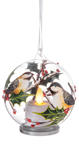 LED Lighted Glass Chickadee Ornament - The Country Christmas Loft