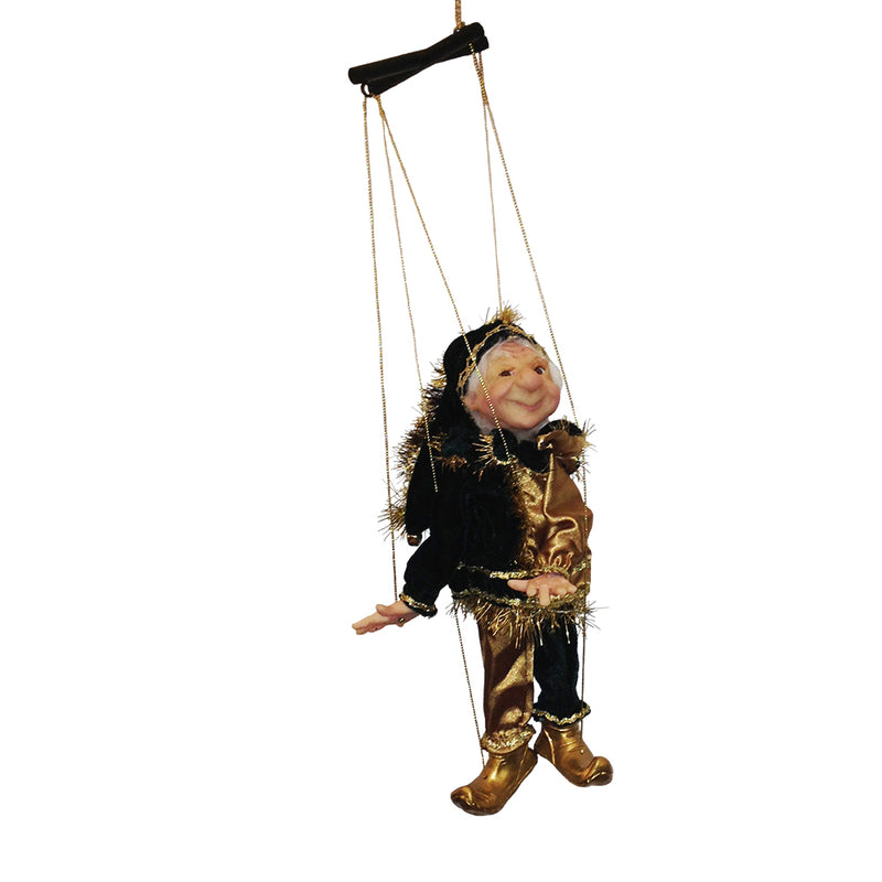 Jacqueline Kent Mini Marionette Ornament - Green and Gold - The Country Christmas Loft